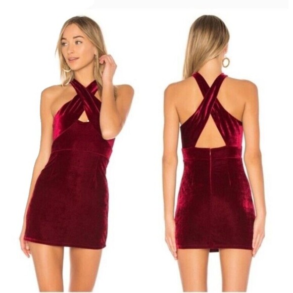 NWT NBD Women's Velvet Cross Back Cocktail Dress Sz M - Picture 1 of 6